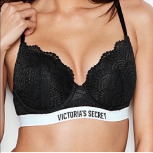 Black‎ Lace Victoria Secret Logo Full Coverage T-Shirt Push-Up - Picture 3 of 4